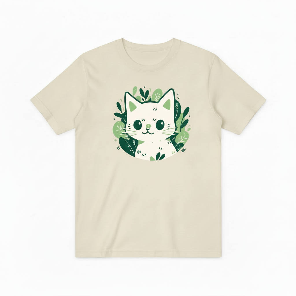 Leafy Cat Companion T-Shirt, Soft & Sustainable Summer Wear T4000