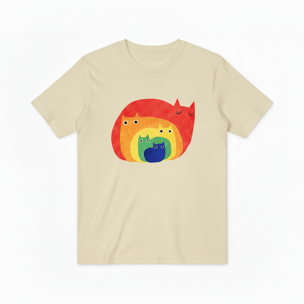 Colorful Rainbow Cat Pile T-Shirt, Unisex Artistic Cat Lover Graphic Tee T4002