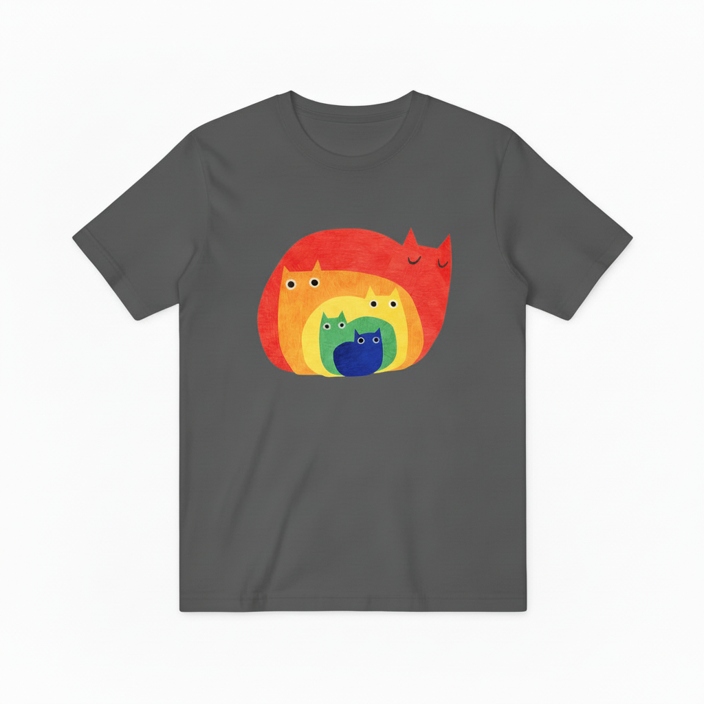 Colorful Rainbow Cat Pile T-Shirt, Unisex Artistic Cat Lover Graphic Tee T4002