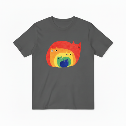 Colorful Rainbow Cat Pile T-Shirt, Unisex Artistic Cat Lover Graphic Tee T4002