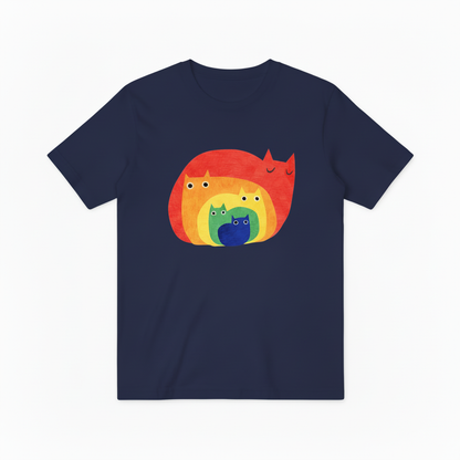 Colorful Rainbow Cat Pile T-Shirt, Unisex Artistic Cat Lover Graphic Tee T4002