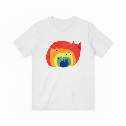 Colorful Rainbow Cat Pile T-Shirt, Unisex Artistic Cat Lover Graphic Tee T4002