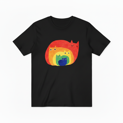 Colorful Rainbow Cat Pile T-Shirt, Unisex Artistic Cat Lover Graphic Tee T4002