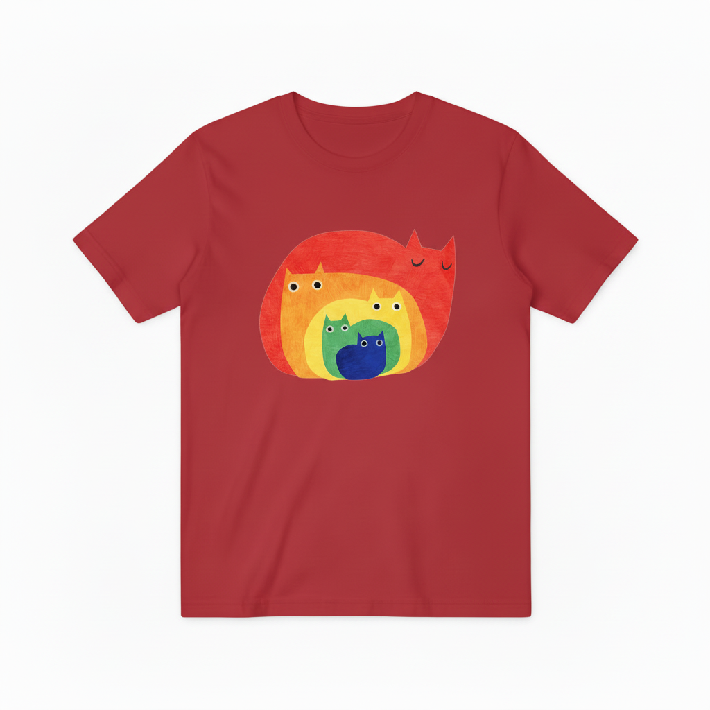 Colorful Rainbow Cat Pile T-Shirt, Unisex Artistic Cat Lover Graphic Tee T4002