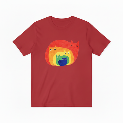 Colorful Rainbow Cat Pile T-Shirt, Unisex Artistic Cat Lover Graphic Tee T4002