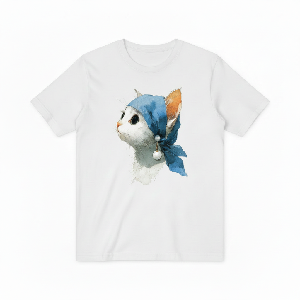 The Cat with a Pearl Earring Tee – Art Parody for Cat Lovers T4003
