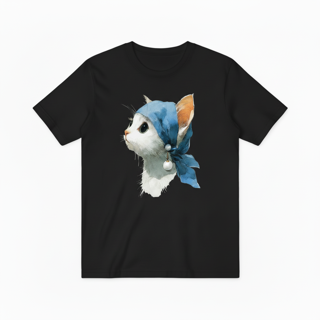 The Cat with a Pearl Earring Tee – Art Parody for Cat Lovers T4003