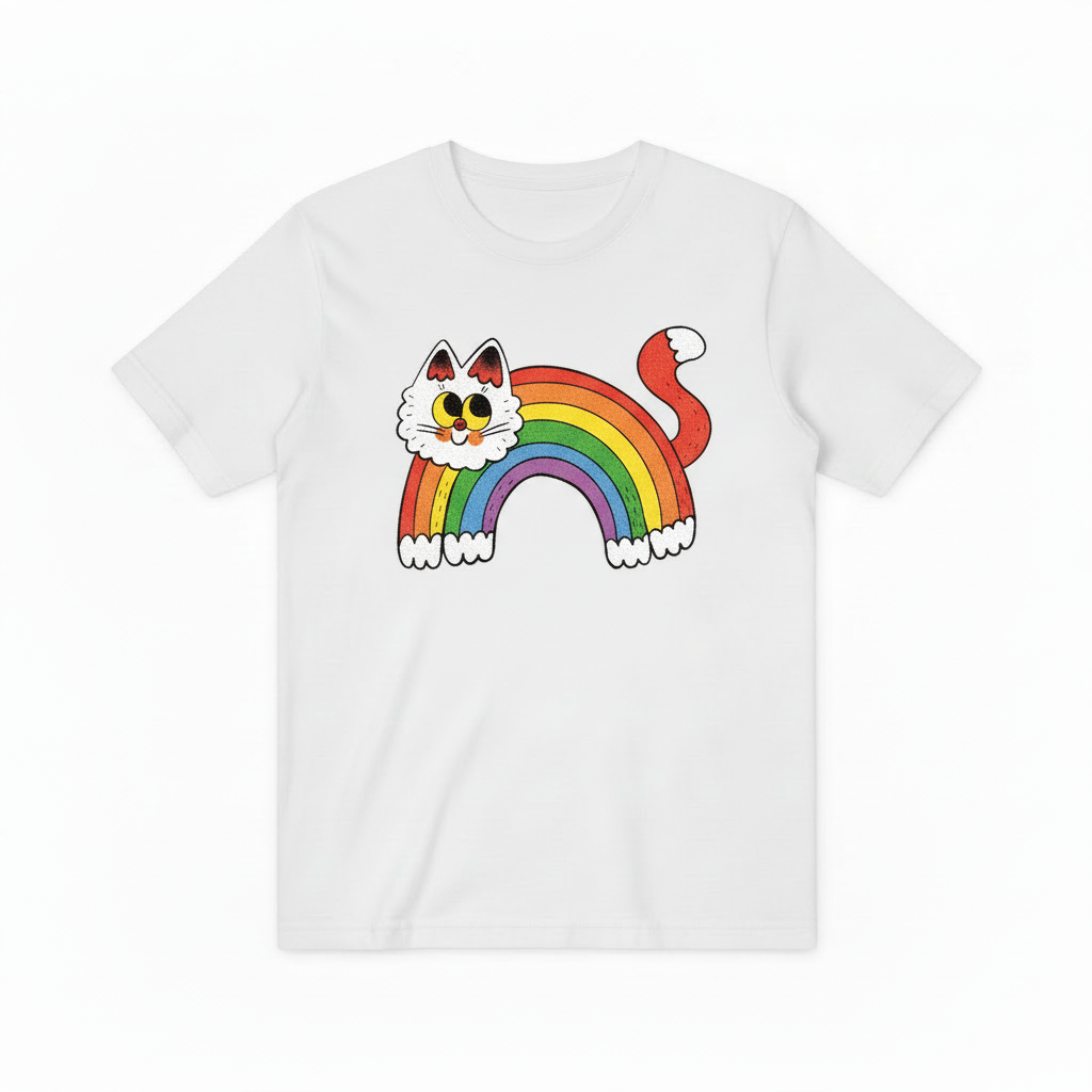 Retro Rainbow Cat Graphic T-Shirt T4007