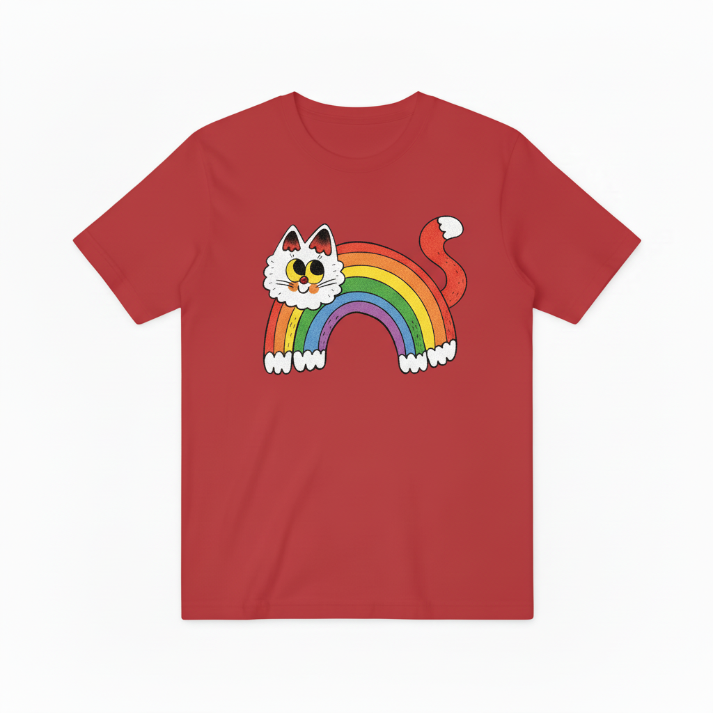 Retro Rainbow Cat Graphic T-Shirt T4007