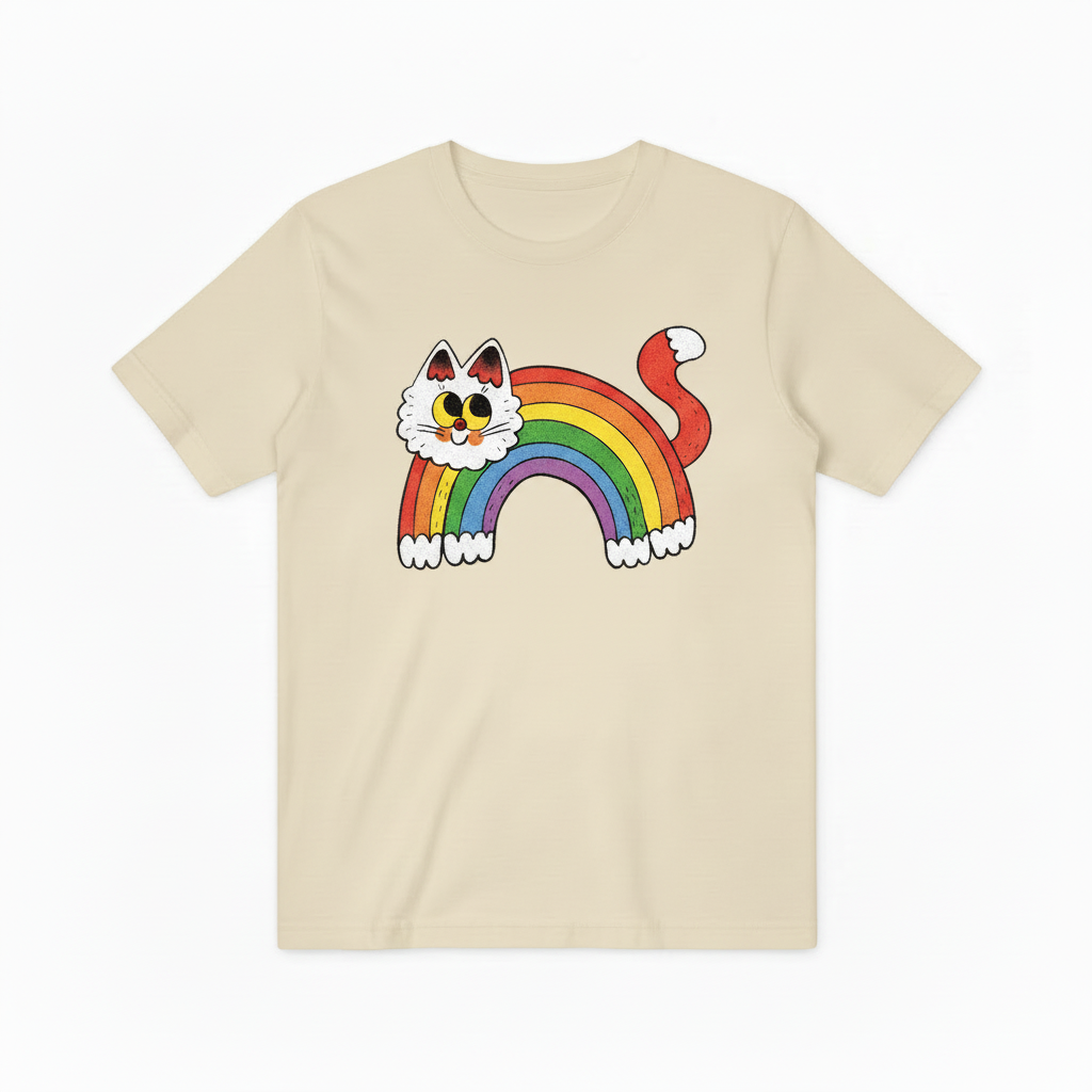 Retro Rainbow Cat Graphic T-Shirt T4007