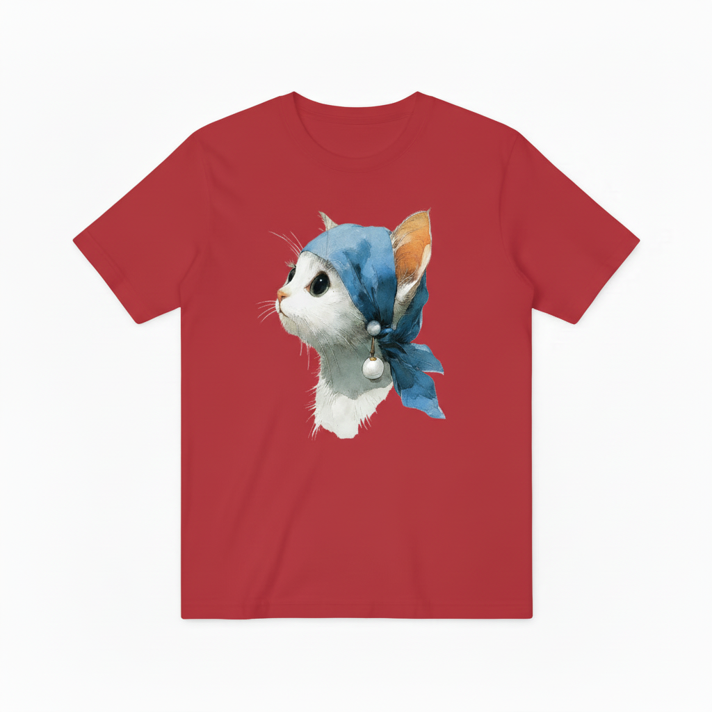 The Cat with a Pearl Earring Tee – Art Parody for Cat Lovers T4003