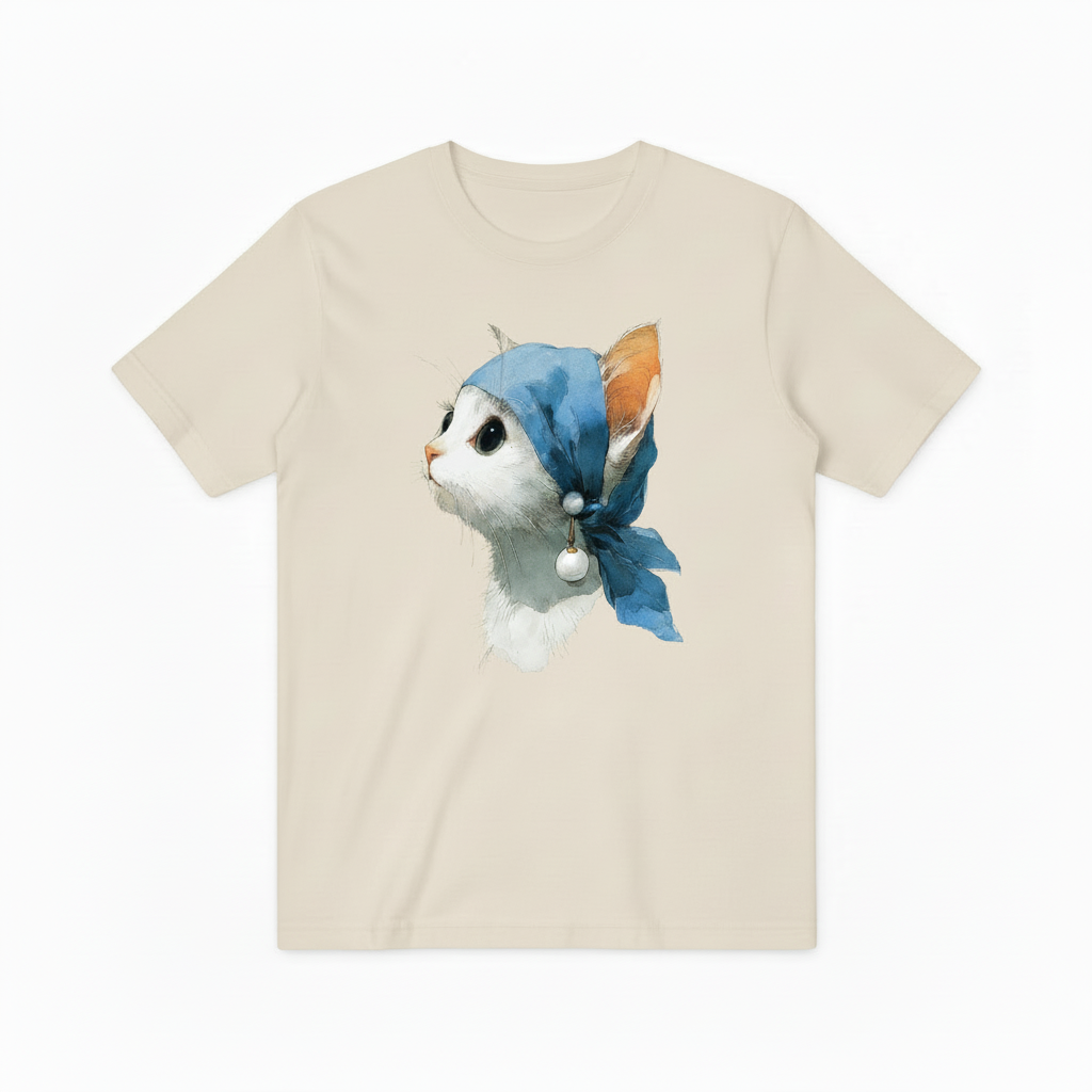 The Cat with a Pearl Earring Tee – Art Parody for Cat Lovers T4003