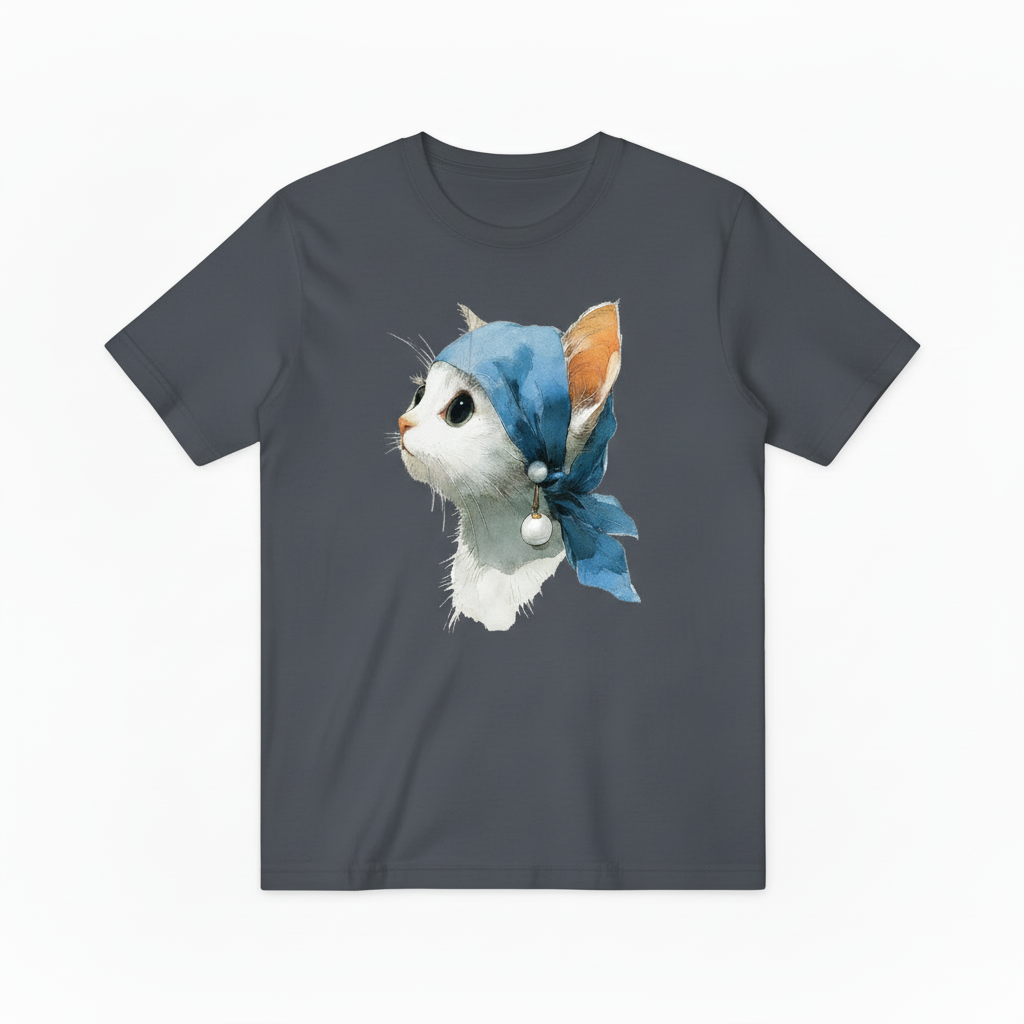 The Cat with a Pearl Earring Tee – Art Parody for Cat Lovers T4003