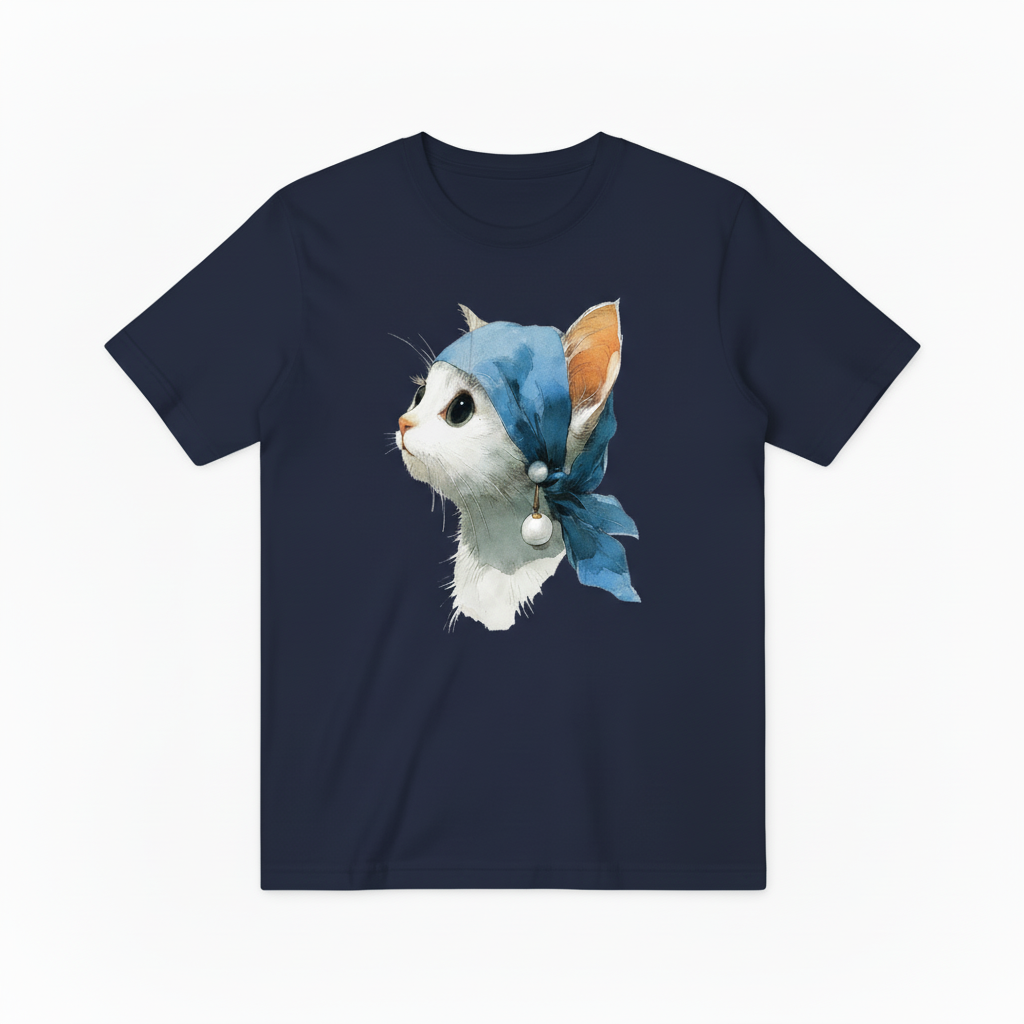 The Cat with a Pearl Earring Tee – Art Parody for Cat Lovers T4003