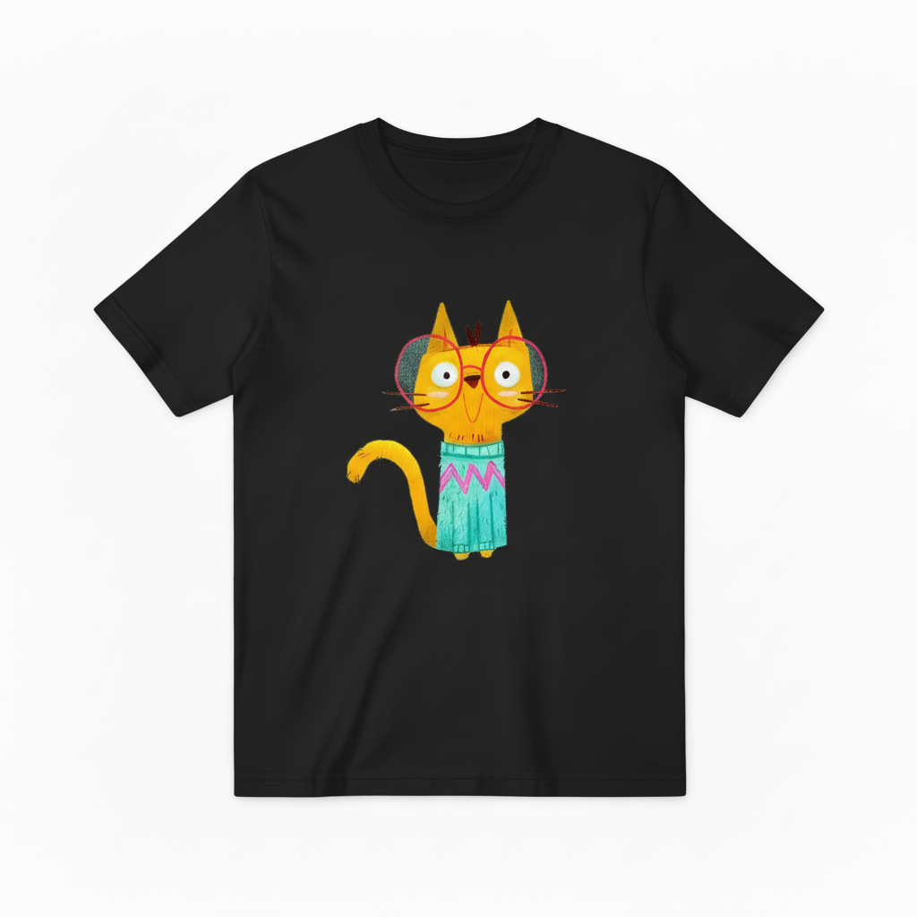 Quirky Cat with Glasses Funny Graphic T-Shirt T6003