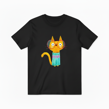 Quirky Cat with Glasses Funny Graphic T-Shirt T6003