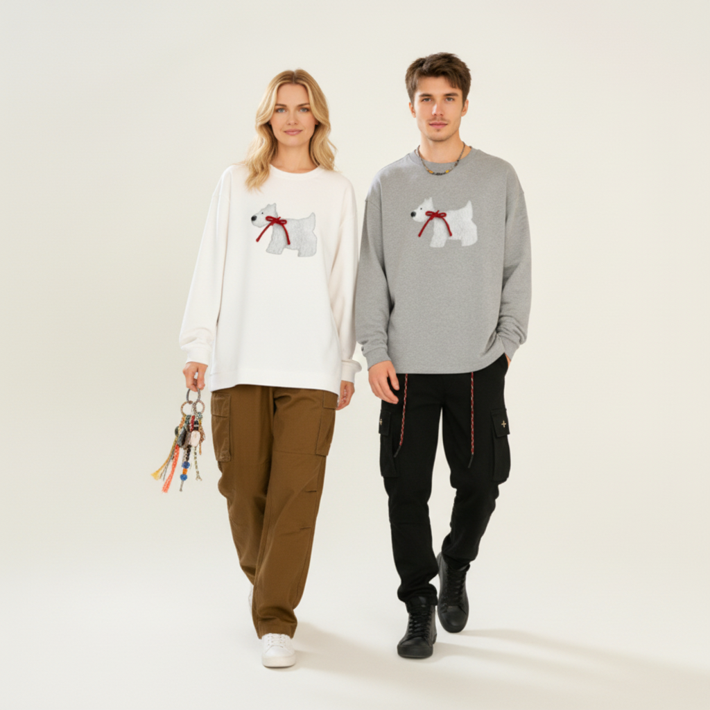 Scottish Terrier Red Bow Side Profile Crewneck C1076