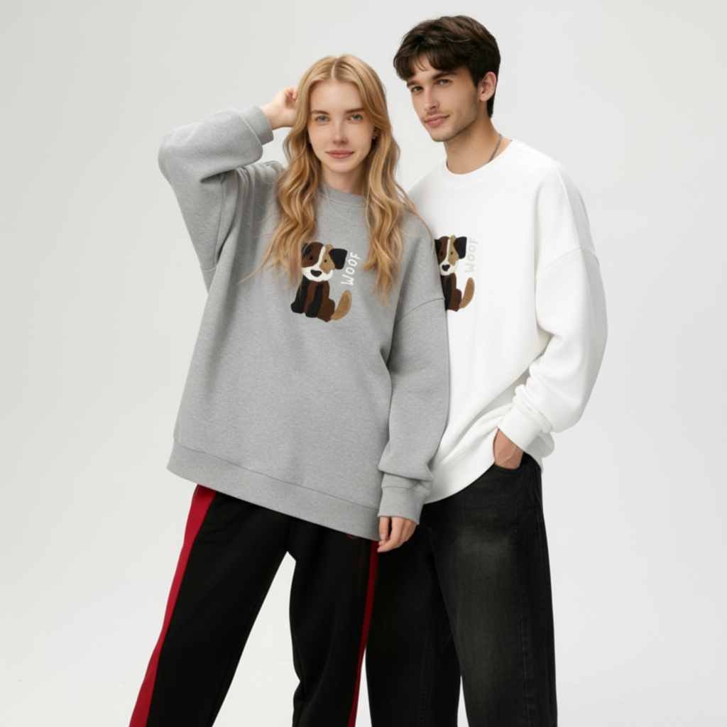 Woof Brown White Dog Graphic Crewneck C1074