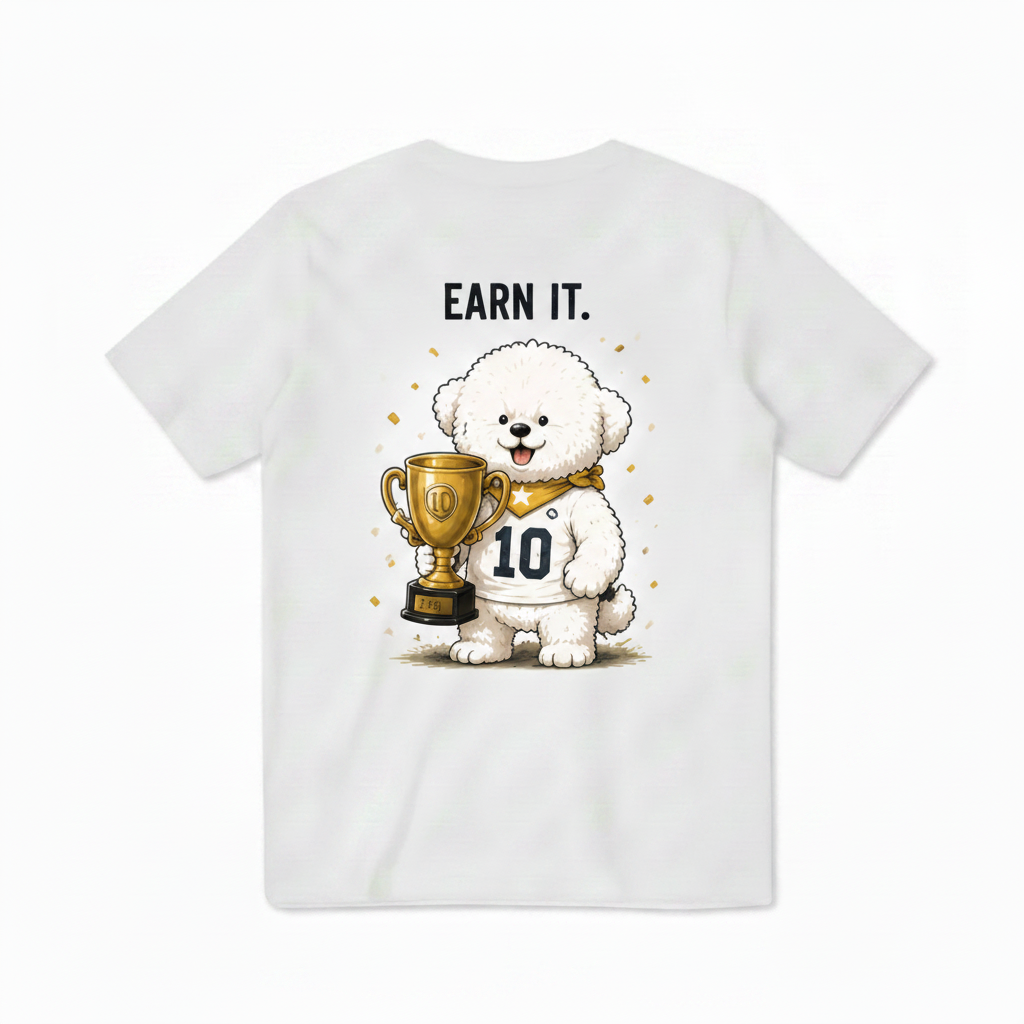 Earn It Fluffy Dog Soccer Champion Graphic Tee