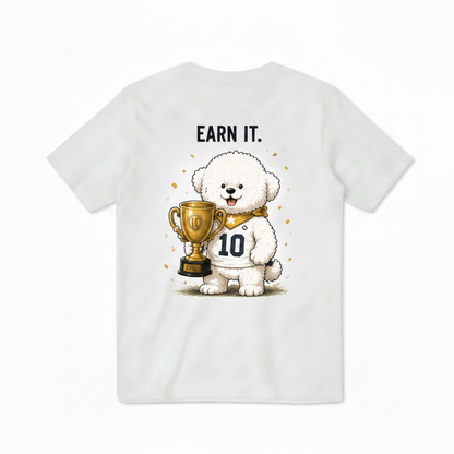 Earn It Fluffy Dog Soccer Champion Graphic Tee