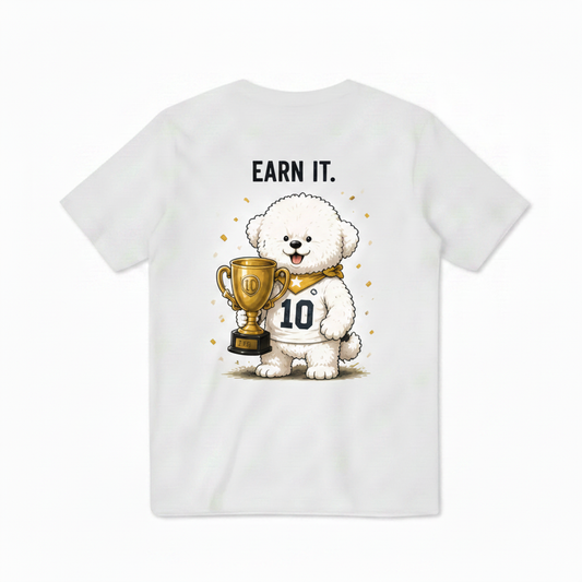 Earn It Fluffy Dog Soccer Champion Graphic Tee