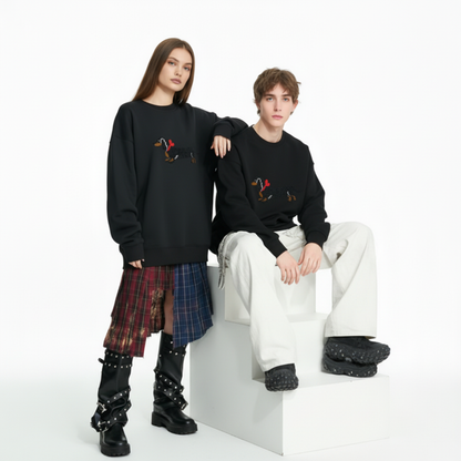 Black Dachshund Walking Red Bow Dog Lover Crewneck C1075