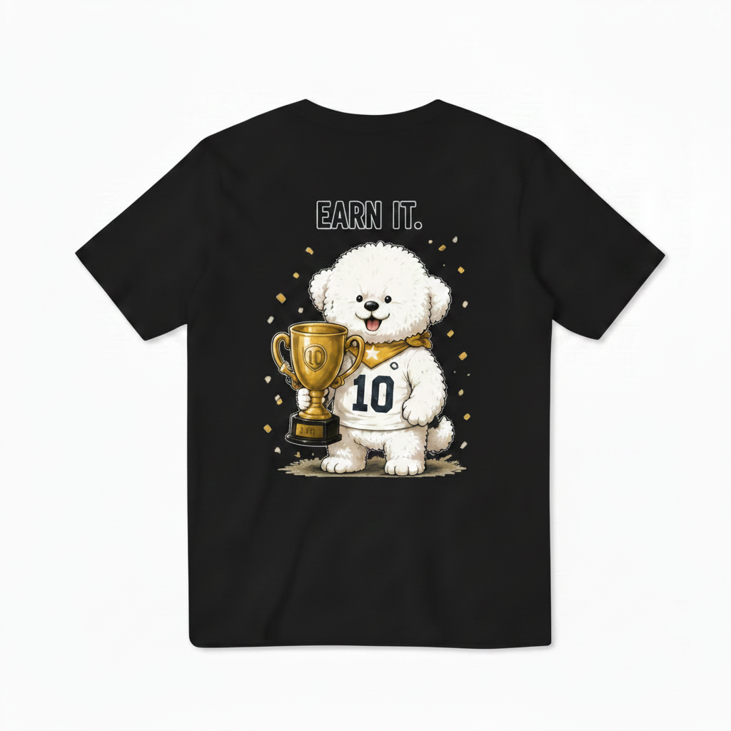 Earn It Fluffy Dog Soccer Champion Graphic Tee