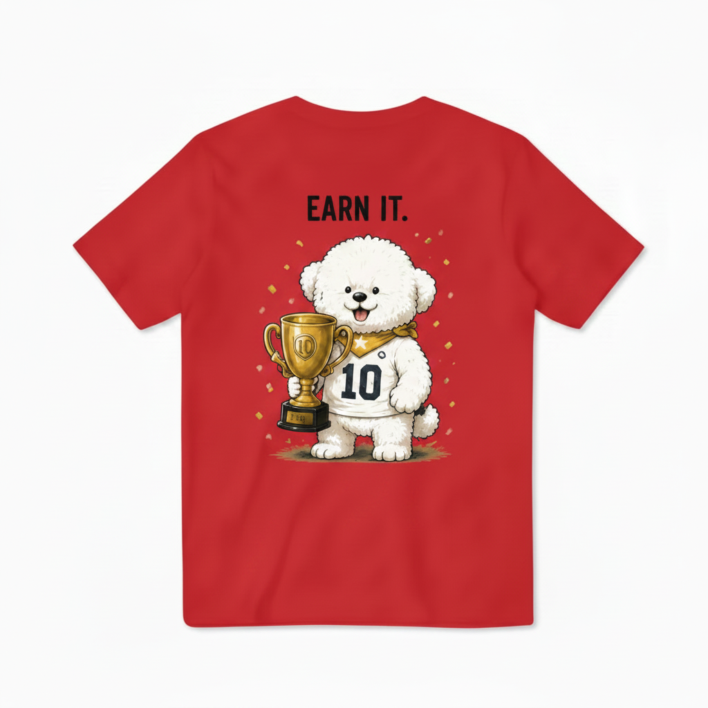 Earn It Fluffy Dog Soccer Champion Graphic Tee