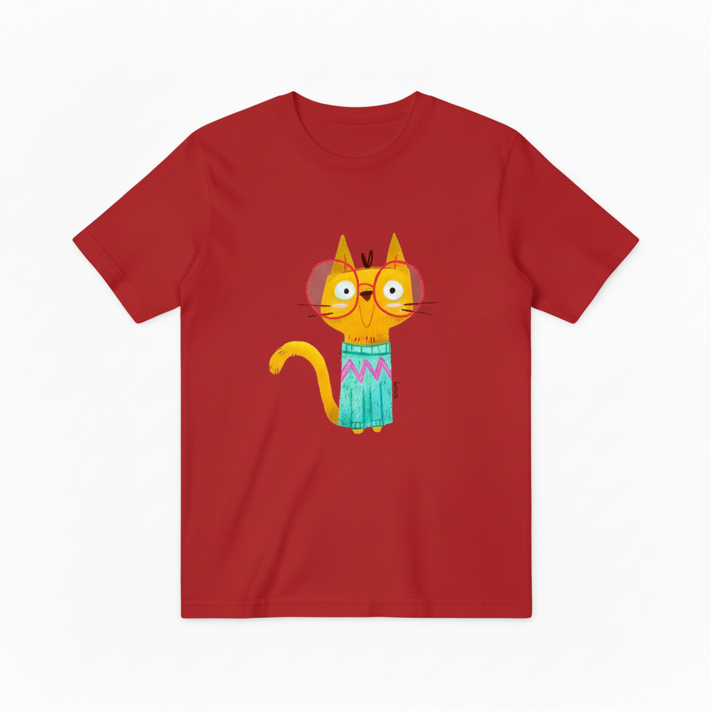 Quirky Cat with Glasses Funny Graphic T-Shirt T6003