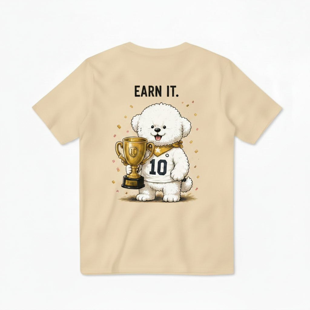 Earn It Fluffy Dog Soccer Champion Graphic Tee