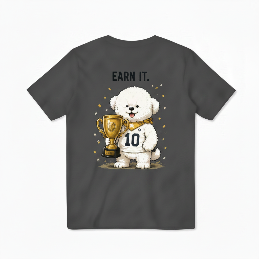 Earn It Fluffy Dog Soccer Champion Graphic Tee