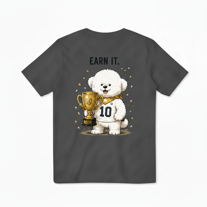 Earn It Fluffy Dog Soccer Champion Graphic Tee
