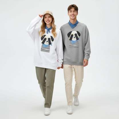 Stripe Shirt Dog Blue Bandana Graphic Crewneck C1080