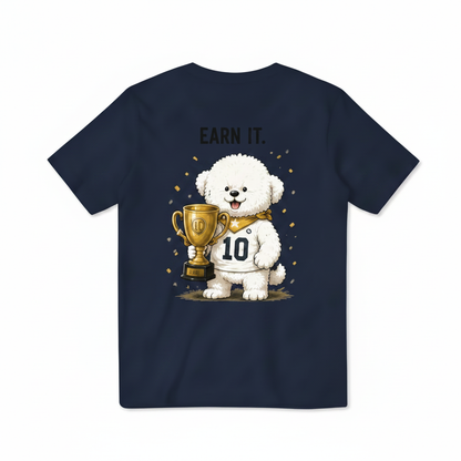 Earn It Fluffy Dog Soccer Champion Graphic Tee