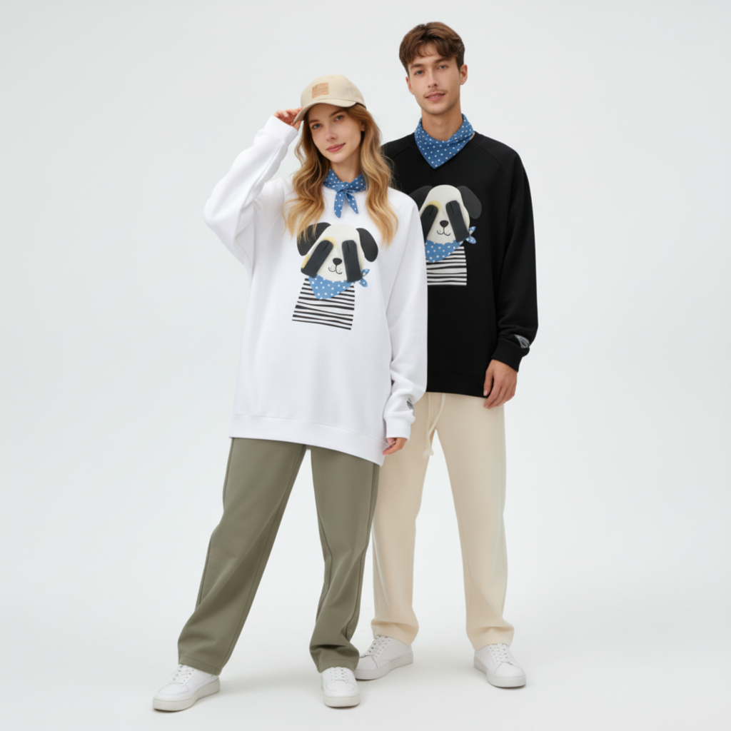 Stripe Shirt Dog Blue Bandana Graphic Crewneck C1080
