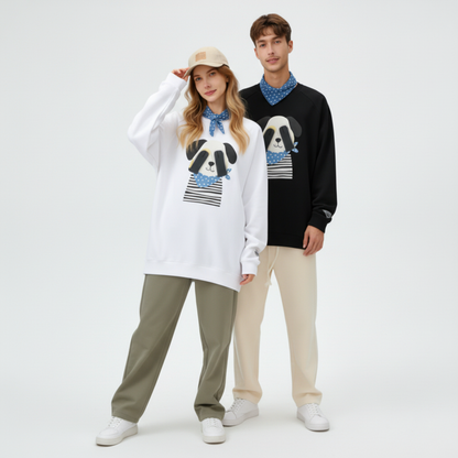 Stripe Shirt Dog Blue Bandana Graphic Crewneck C1080