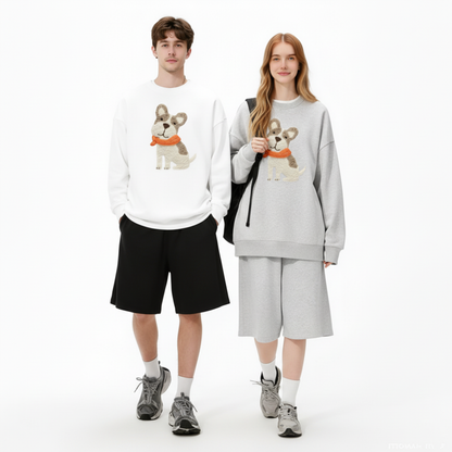 Gray French Bulldog Orange Scarf Dog Gift Crewneck C1078