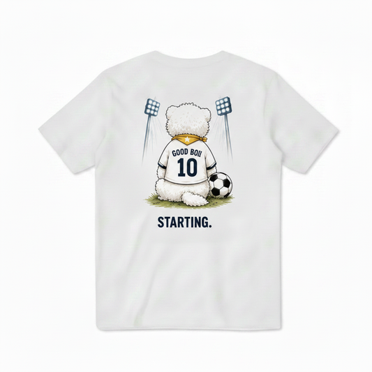 Starting Good Boii Fluffy Dog Soccer Graphic Tee