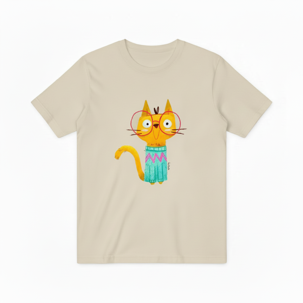 Quirky Cat with Glasses Funny Graphic T-Shirt T6003