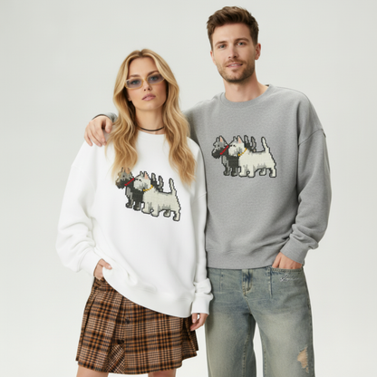 Two Westie Dogs Pixel Duo Graphic Crewneck C1081