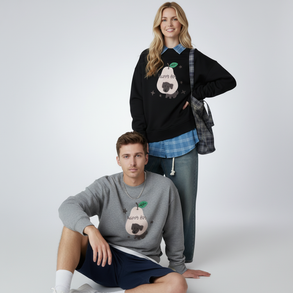 Happy Dog Pear Fruit Graphic Crewneck C1082