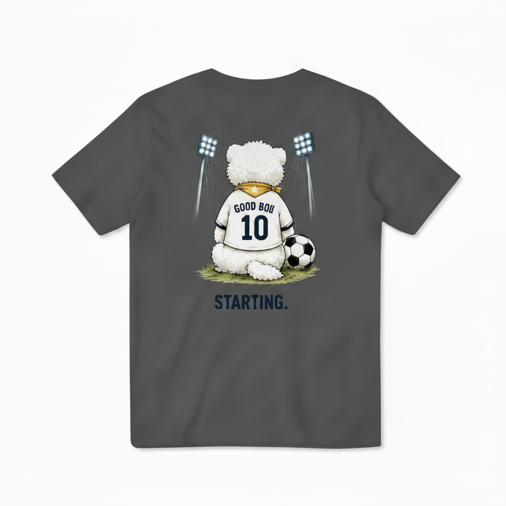Starting Good Boii Fluffy Dog Soccer Graphic Tee