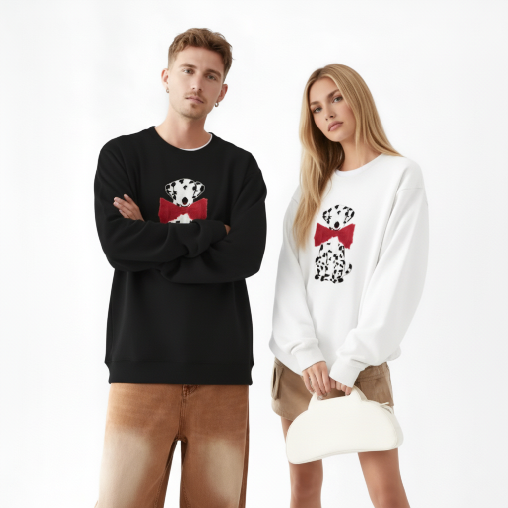 Cute Dalmatian Oversized Red Bow Pet Crewneck C1083