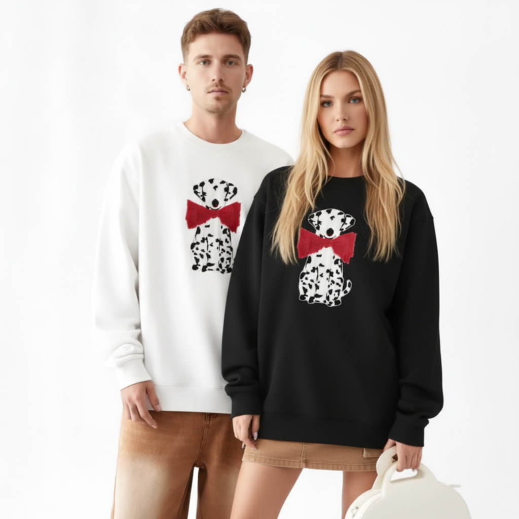 Cute Dalmatian Oversized Red Bow Pet Crewneck C1083