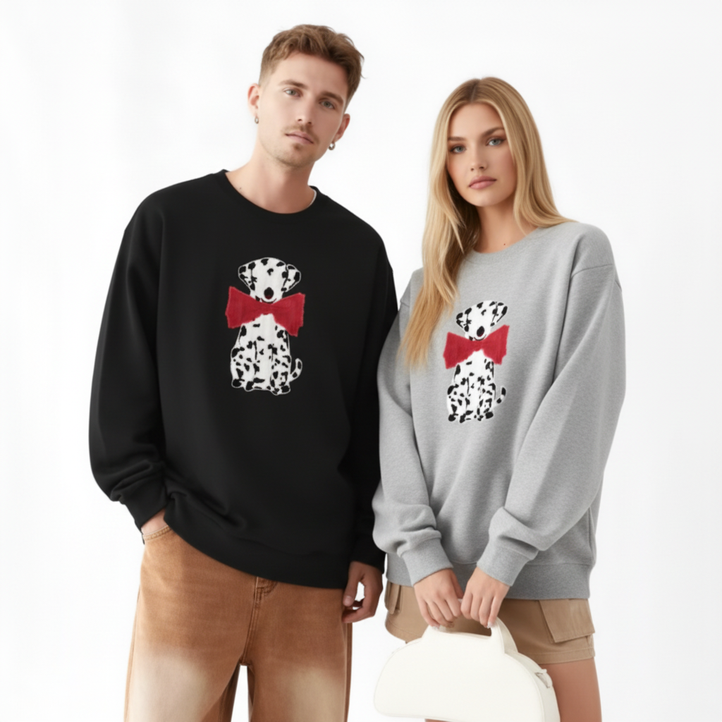 Cute Dalmatian Oversized Red Bow Pet Crewneck C1083