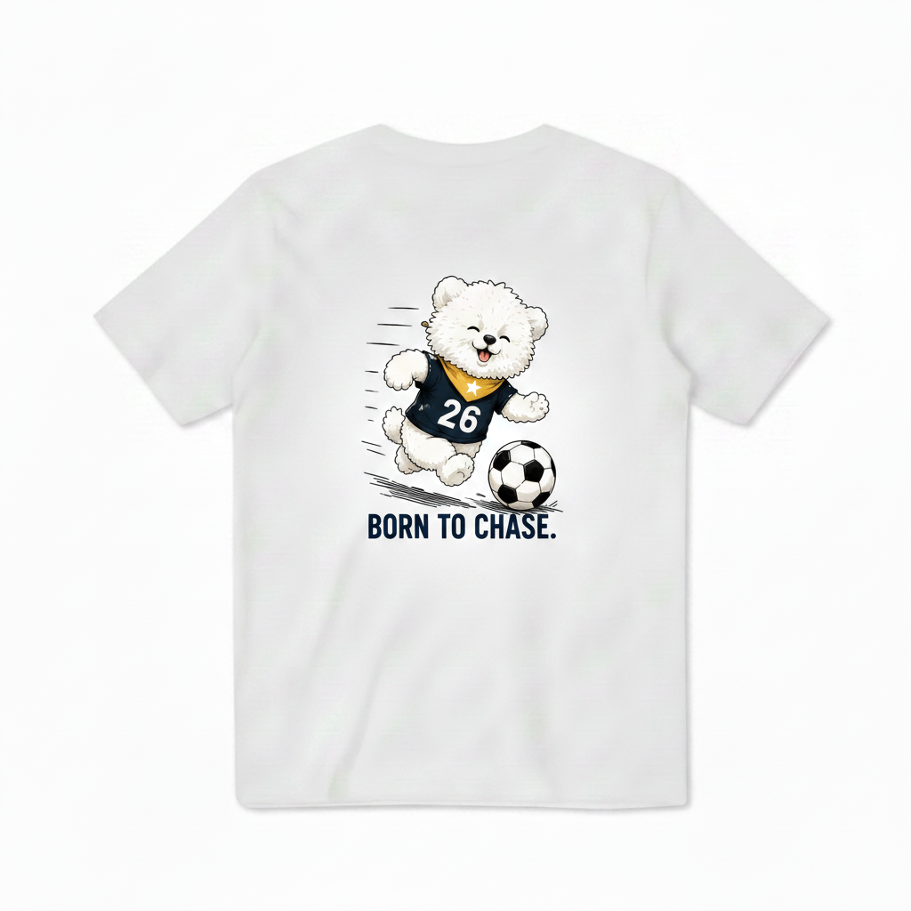 Born to Chase Fluffy Dog Soccer Graphic Tee