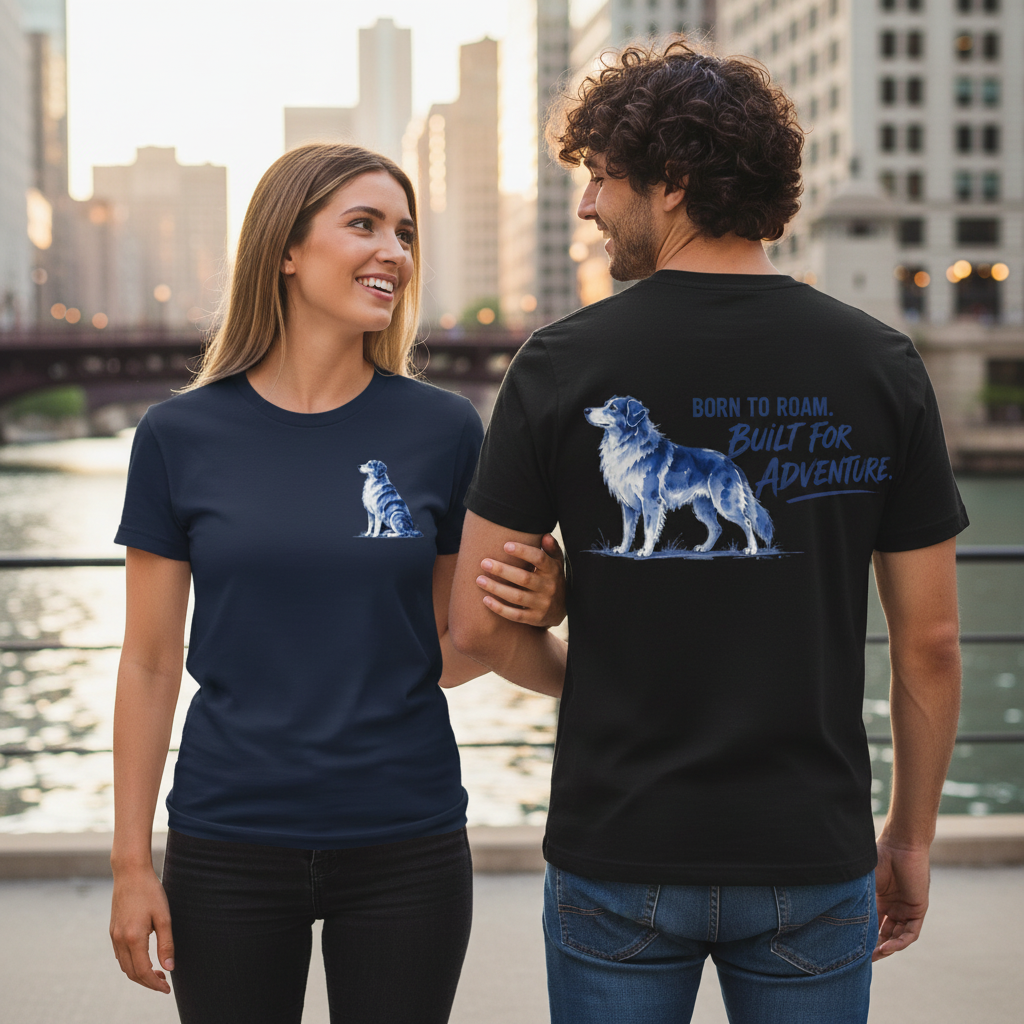 Born to Roam Built for Adventure Aussie Dog Graphic Tee