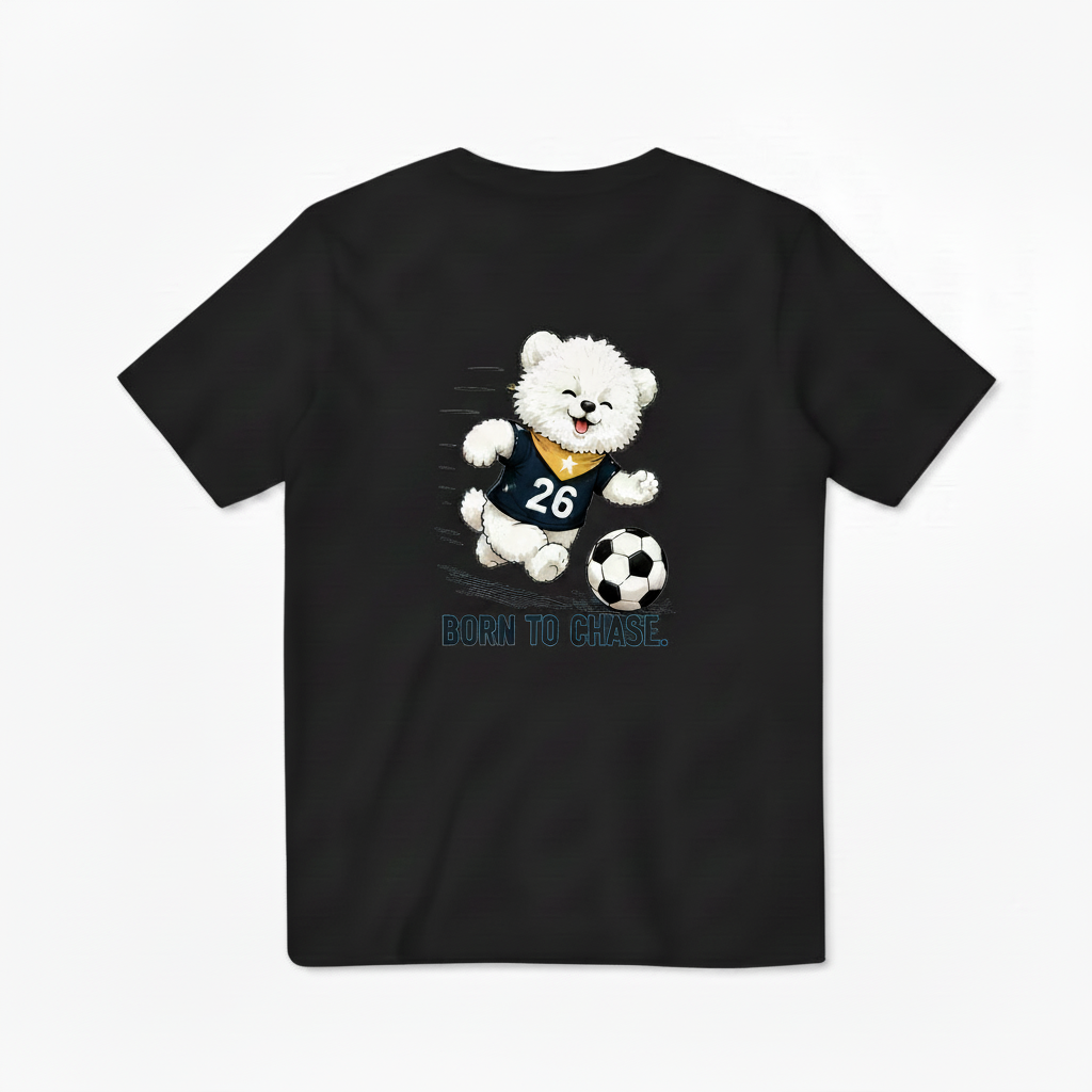 Born to Chase Fluffy Dog Soccer Graphic Tee