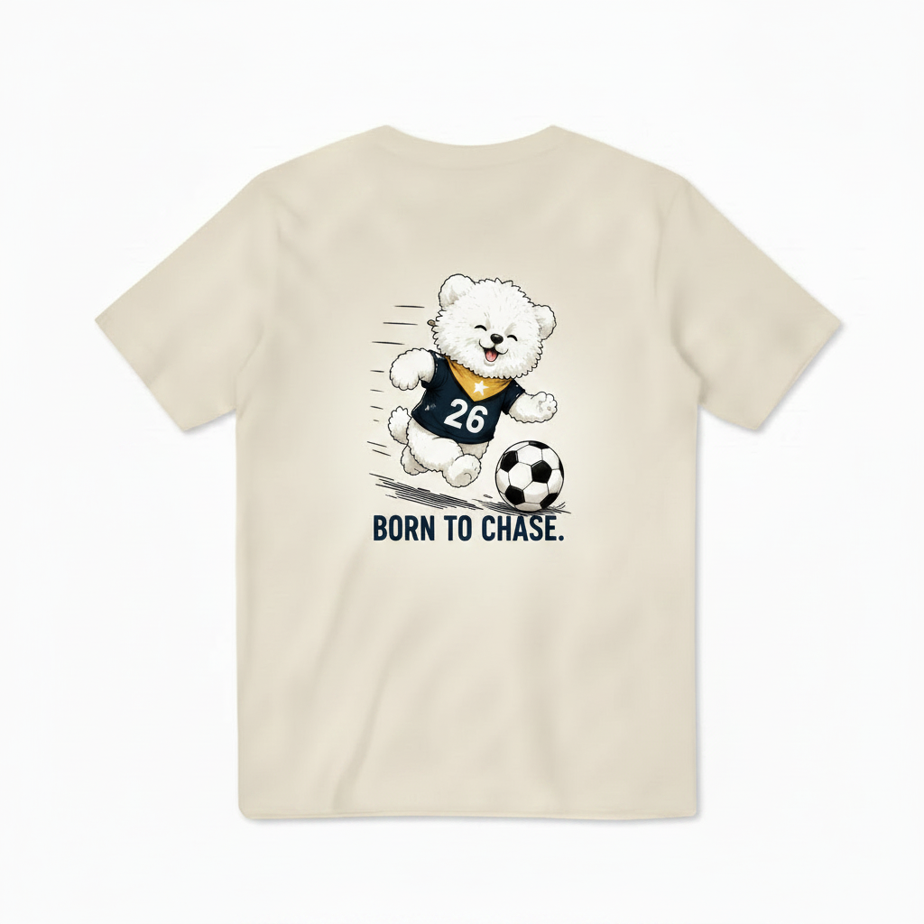 Born to Chase Fluffy Dog Soccer Graphic Tee