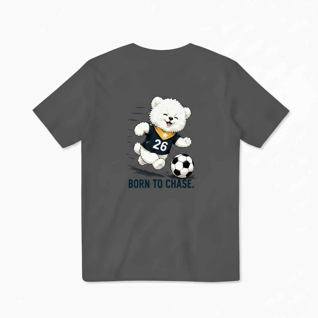 Born to Chase Fluffy Dog Soccer Graphic Tee